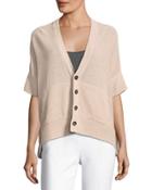 Dry-cotton Half-sleeve Cardigan, Flesh