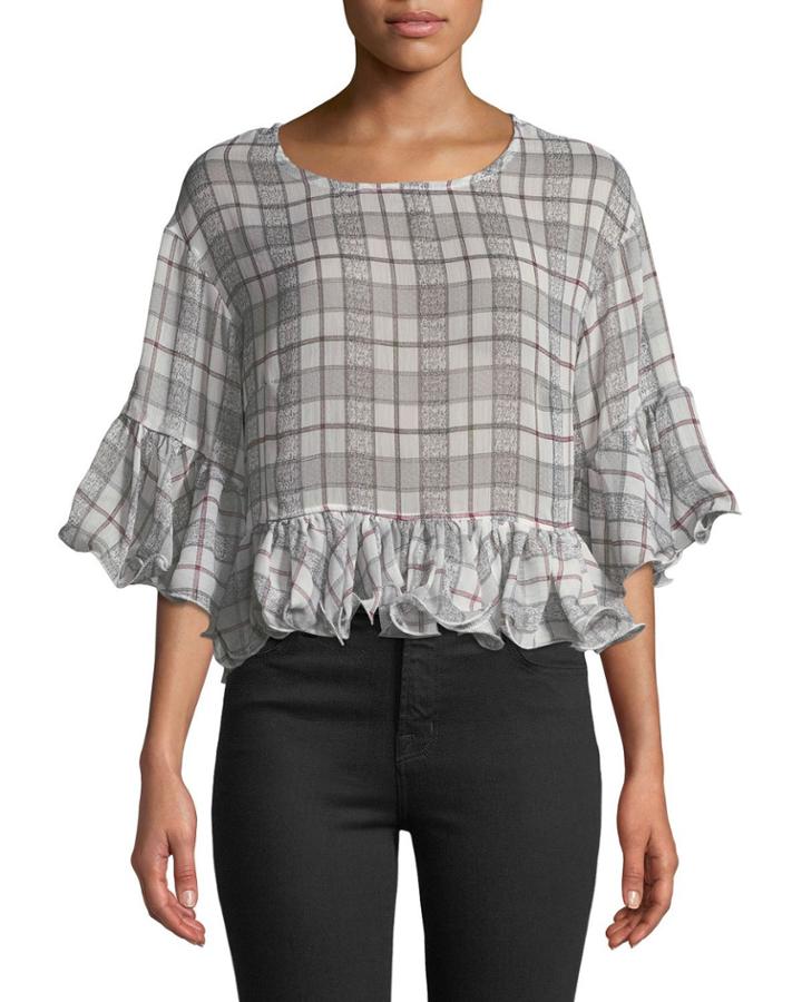 Molly Check Chiffon Ruffle Blouse