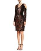 Sequined Velvet Cold-shoulder Cocktail Dress