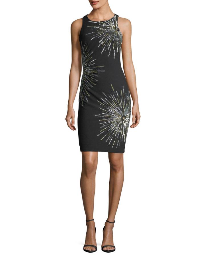 Starburst Round-neck Sleeveless Sheath Cocktail Dress