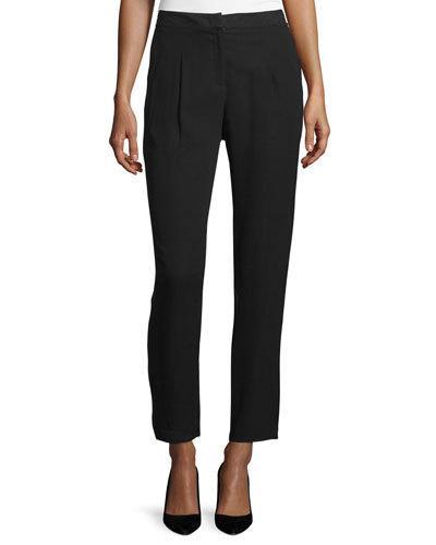 Pleated Straight-leg Pants, Black