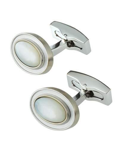 Rhodium-plated Mother-of-pearl Cabochon Cuff
