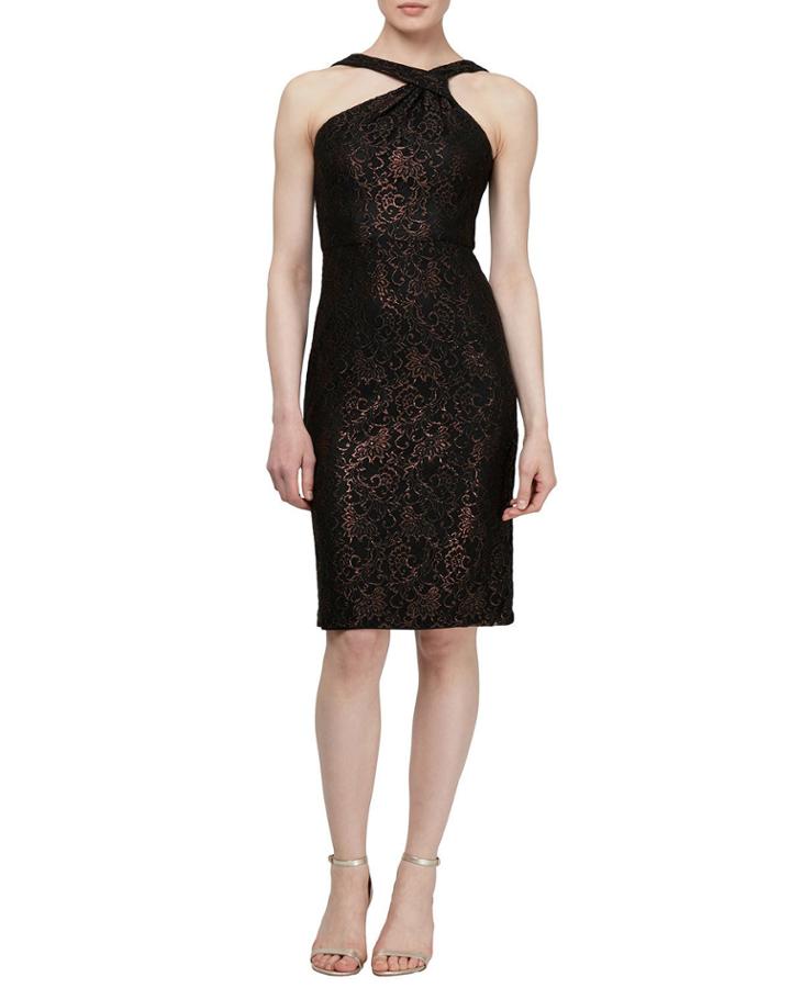 Foil-print Cross-front Cocktail Dress