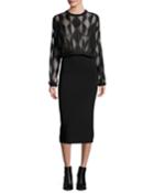 Long-sleeve Blouson Combo Dress, Black