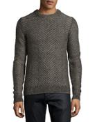 Herringbone-knit Crewneck Pullover Sweater, Charcoal