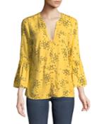 3/4-bell-sleeve Button-front Blouse