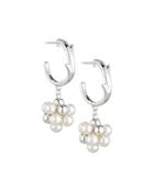 Holly Pearl Cluster Hoop Drop Earrings, White