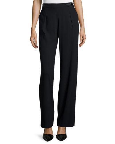 Pleated-front Wide-leg Trousers, Black