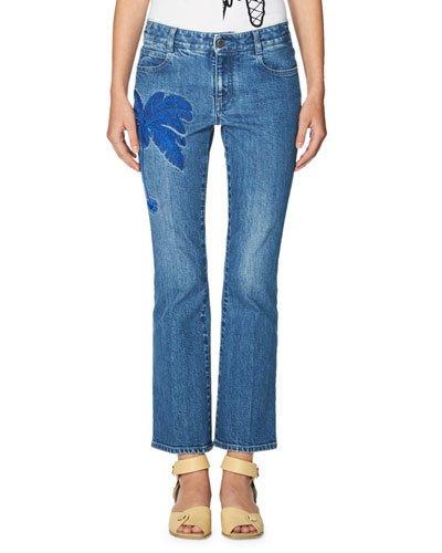 Palm-embroidered Skinny Kick Jeans, Blue