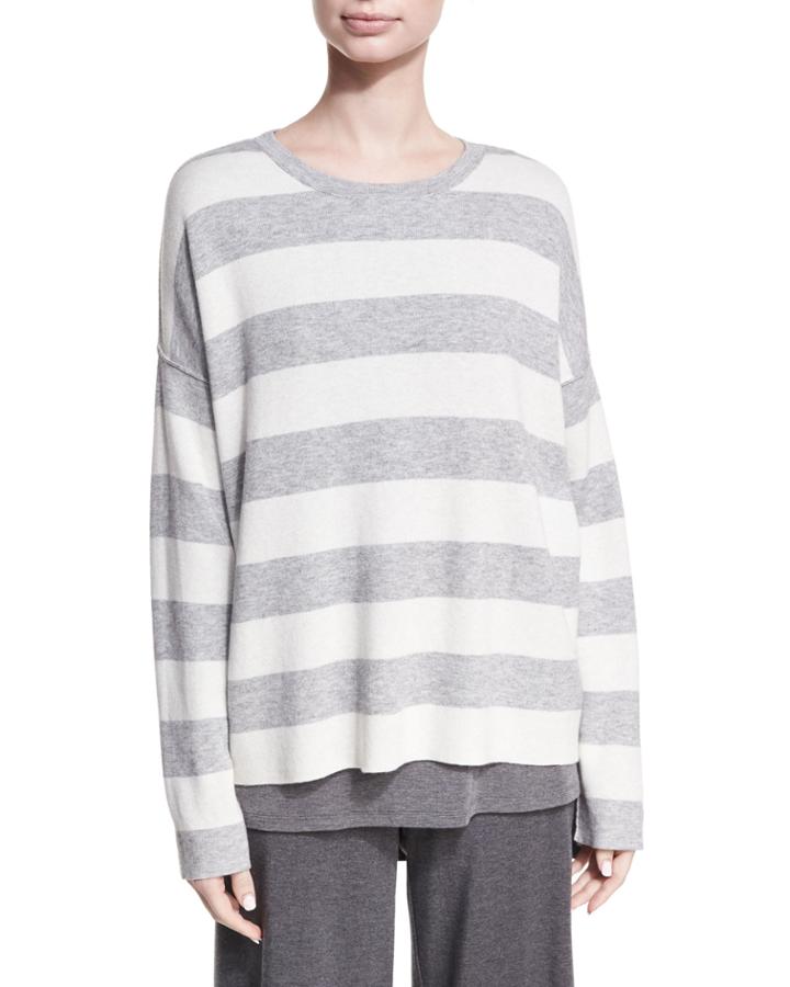 Petite Round-neck Long-sleeve Striped