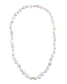 14k White Gold Coin-shaped Pearl Necklace, White