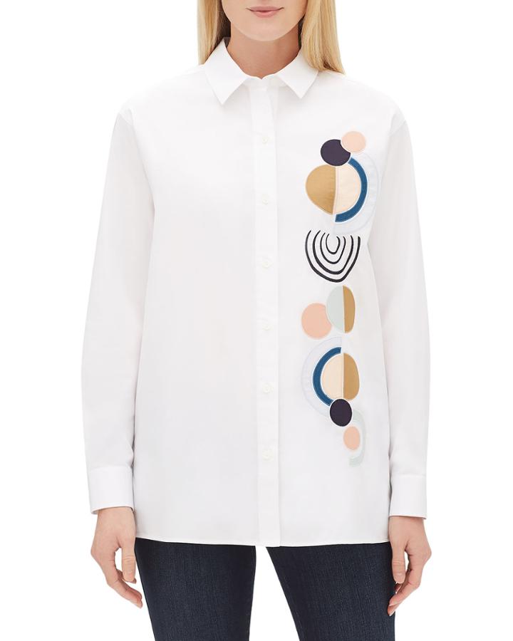 Everson Long-sleeve Button-front Excursion Stretch Blouse W/ Embellished
