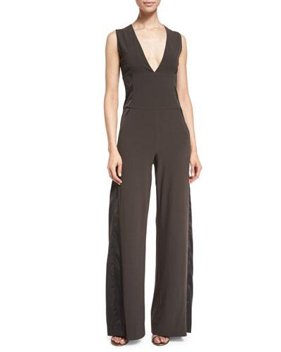 Sleeveless Deep-v Jumpsuit, Dark Fatigue