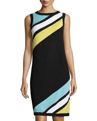 Diagonal Colorblock Satana Knit Dress, Black