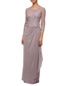 Long Mesh Dress With Embroidered Illusion Bodice