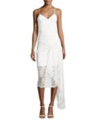 Gisele Lace Midi Dress W/ Side Cascade, White