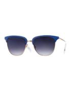 Leiana 55 Acetate/metal Half-rim Sunglasses, Cobalt/gold