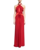 Halter Satin-strip Gown