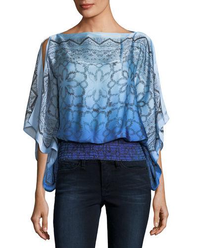 Satin Printed Cascade Blouse