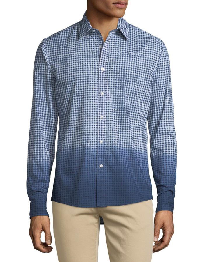 Men's Dip-dyed Gingham Button-down