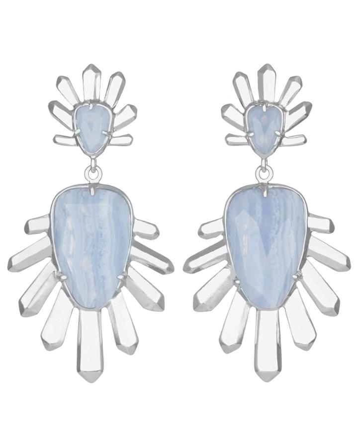 Kendra Scott Sterling Statement Drop Earrings, Blue Lace Agate, Women's