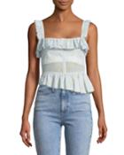 Tegan Geranium-print Ruffled Corset Tank With Asymmetric Hem
