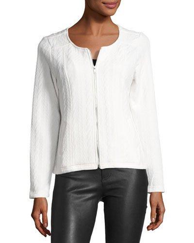 Crewneck Zip-front Cable-knit Jacket