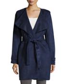 Faux-suede Belted Trench, Navy