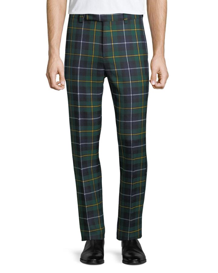Men's Tartan Plaid Side-strip Cropped Pants