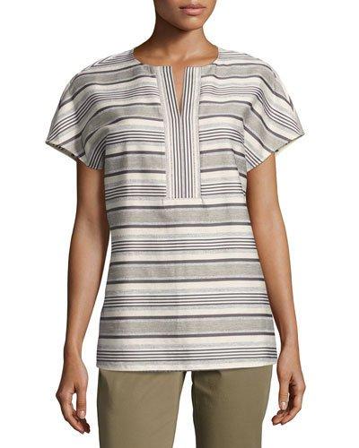Lula Split-neck Striped Blouse,