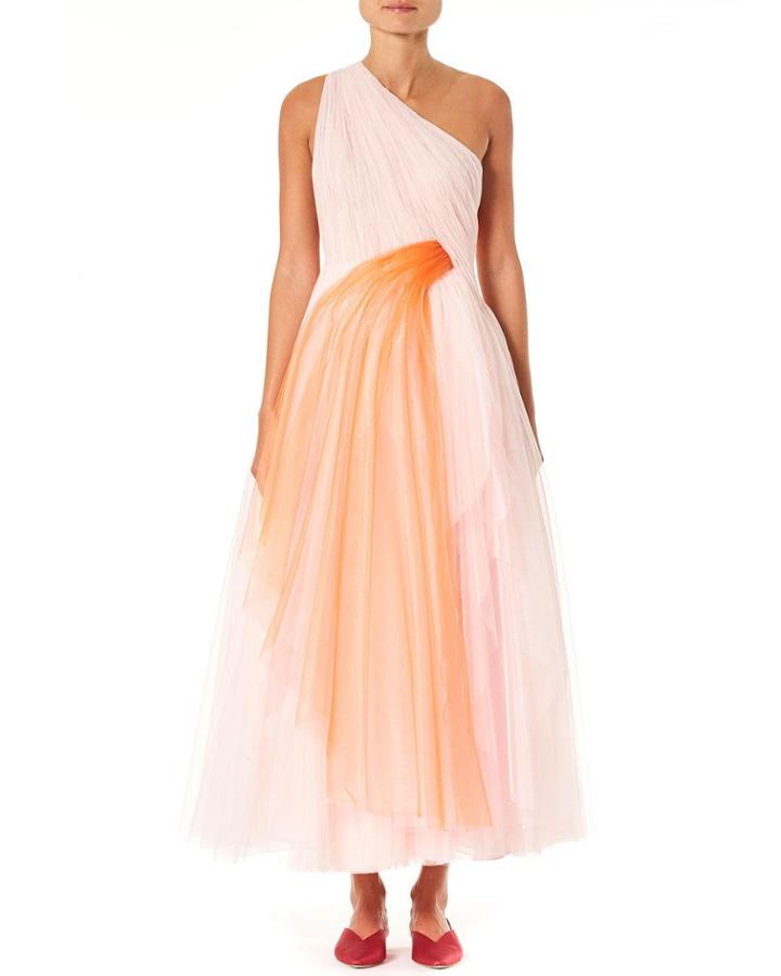 One-shoulder Draped Tulle Dress