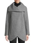 Asymmetric Long-sleeve Wool-blend Wrap Jacket,