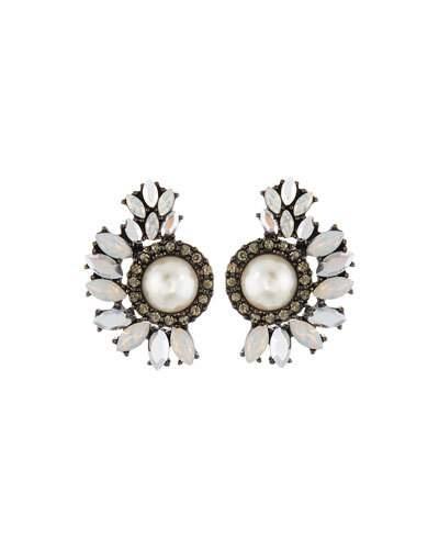 Crystal & Simulated Pearl Cluster Stud Earrings,