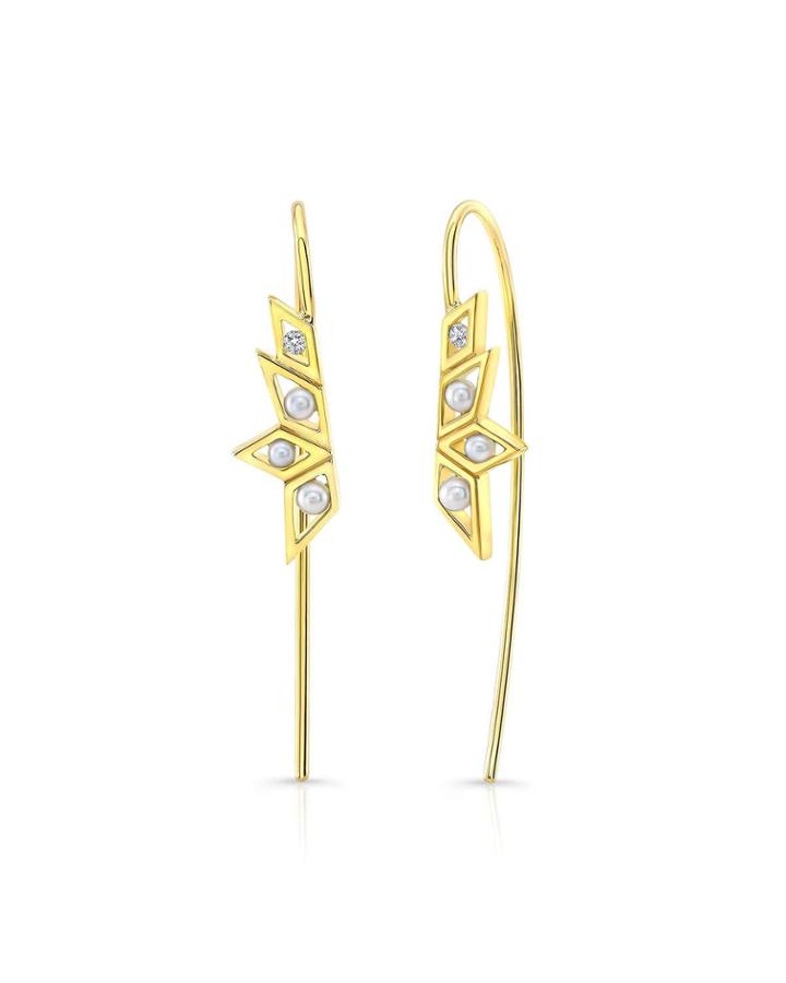 Birds Of Paradise Pearl And Diamond Wire Earrings