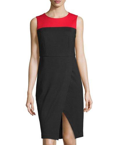 Sleeveless Colorblock Sheath Dress, Black/red