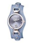 34mm Roslyn Studded Leather Cuff Watch, Blue