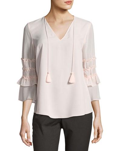 Theresa Ruffled-sleeve Blouse, Blush