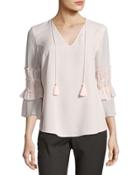 Theresa Ruffled-sleeve Blouse, Blush