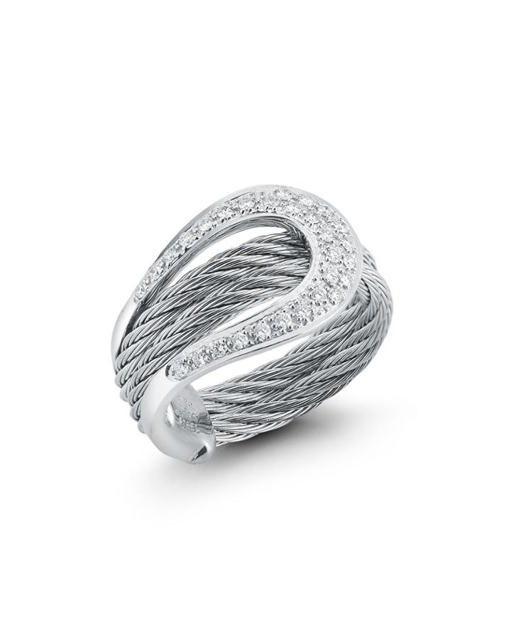 18k Diamond Pave Horseshoe Ring, Gray,