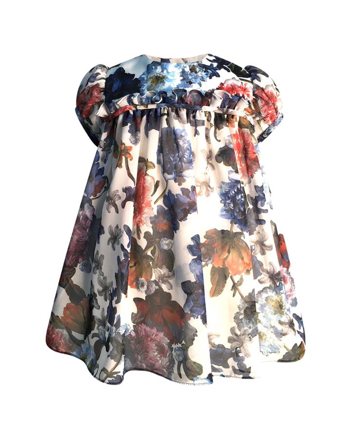 Girl's Puffy Sleeve Floral Dress, Size