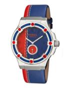 44mm Flatbush Watch W/ Leather Strap, Blue/red