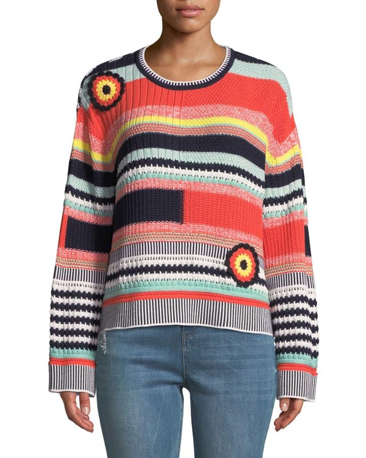 Cropped Sweater With Crocheted Appliques