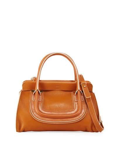 Pebbled Leather Zip Satchel Bag, Hazel Brown