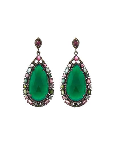 Green Onyx, Tourmaline & Diamond Teardrop Earrings