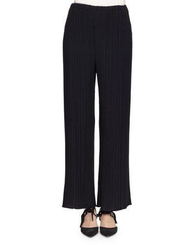 Pleated Wide-leg Suiting Pants, Black