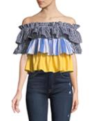 Off-the-shoulder Tiered-pattern Blouse