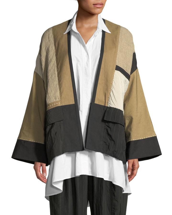 Linen-blend Patchwork Kimono Jacket