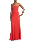 Sleeveless Ruffle-back Column Gown, Poppy