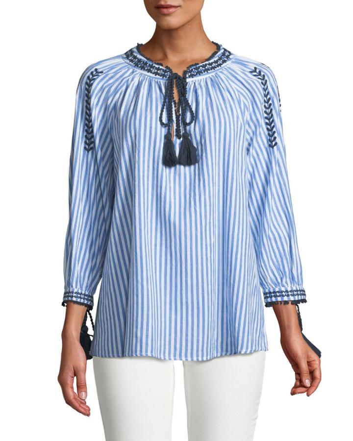 3/4-sleeve Striped Peasant Blouse