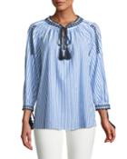 3/4-sleeve Striped Peasant Blouse